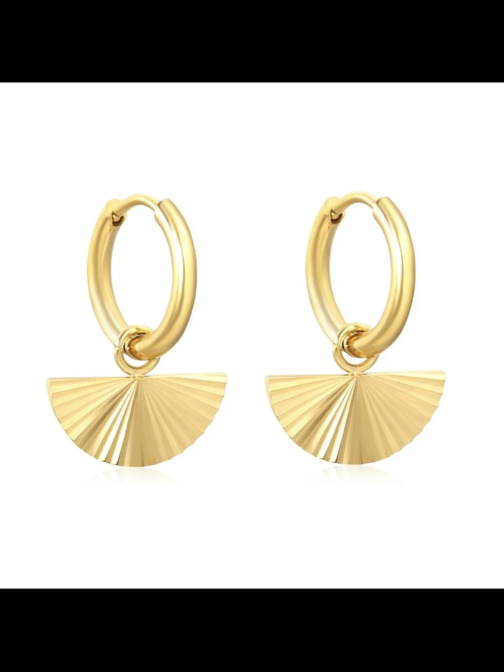 Gold Fan Drop Hoop Earrings - Women Jewelry